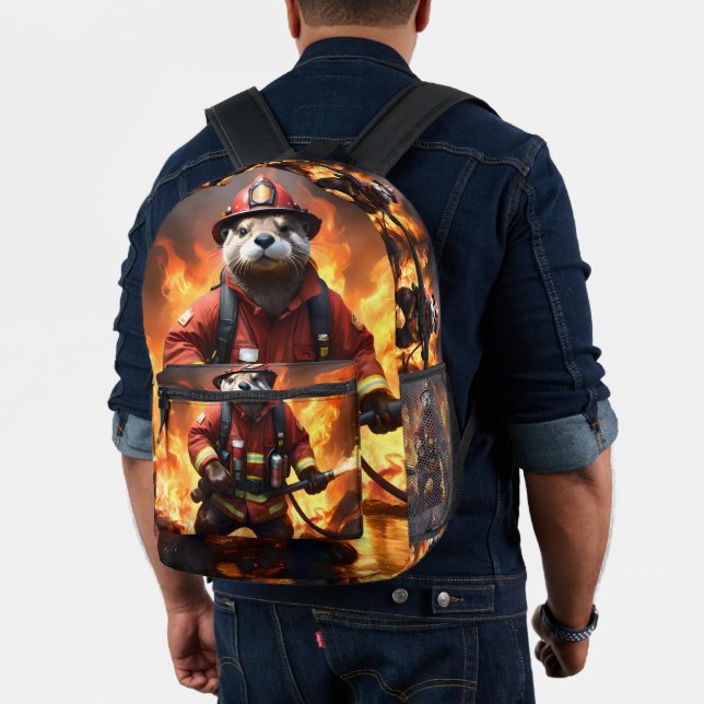 **"Fur and Flames: The Otter Fireman’s Backburning Printed Backpack (Insitu (Model))