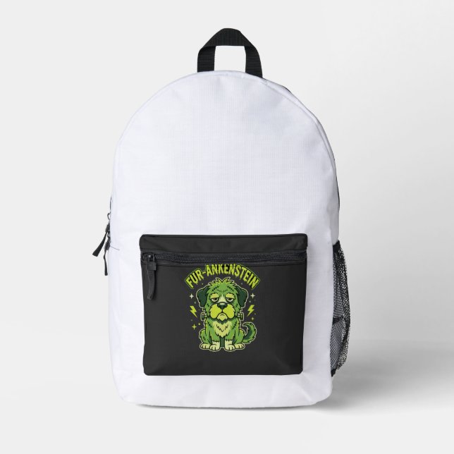 Fur-Ankenstein Funny Frankenstein Dog Halloween Printed Backpack (Front)
