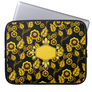 Fur de lis, gold, gold floral, Add initials/name Laptop Sleeve