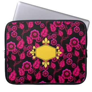Fur de lis, gold, pink floral, Add initials/name Laptop Sleeve