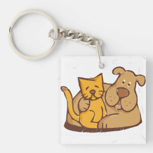 Fur-Ever Friends Cat and Dog Together Keychain