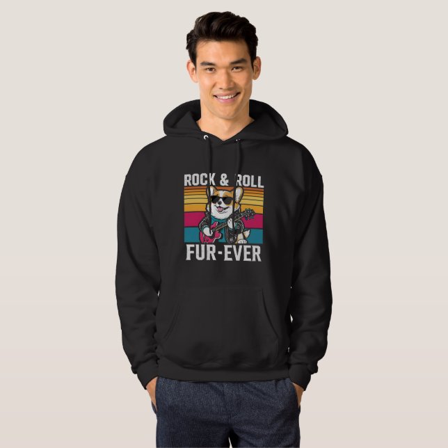 Fur-Ever Rock & Roll With A Rockin Corgi Hoodie (Front Full)