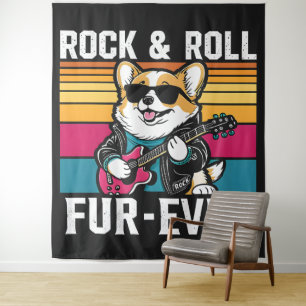 Fur-Ever Rock & Roll With A Rockin Corgi Tapestry