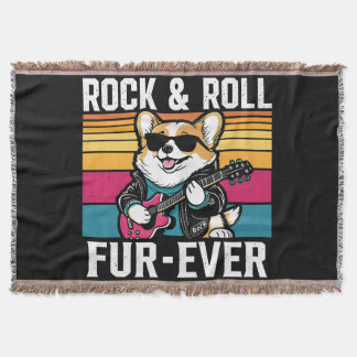 Fur-Ever Rock & Roll With A Rockin Corgi Throw Blanket
