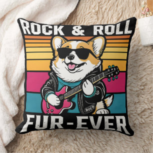 Fur-Ever Rock & Roll With A Rockin Corgi Throw Pillow