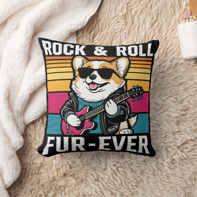Fur-Ever Rock & Roll With A Rockin Corgi Throw Pillow (Blanket)