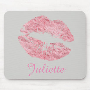 Fur Fun Pink Rose Lips Lipstick Mouth Mouse Pad