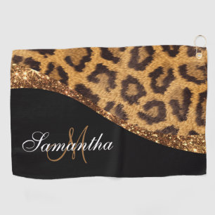 Fur Leopard Print and Glitter Golf Towel