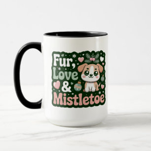 Fur Love & Mistletoe Kawaii Badge Mug