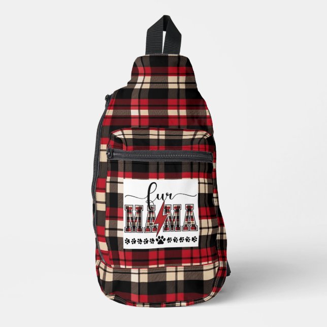 Fur Mama Plaid All Over Printed Sling Bag (Front)
