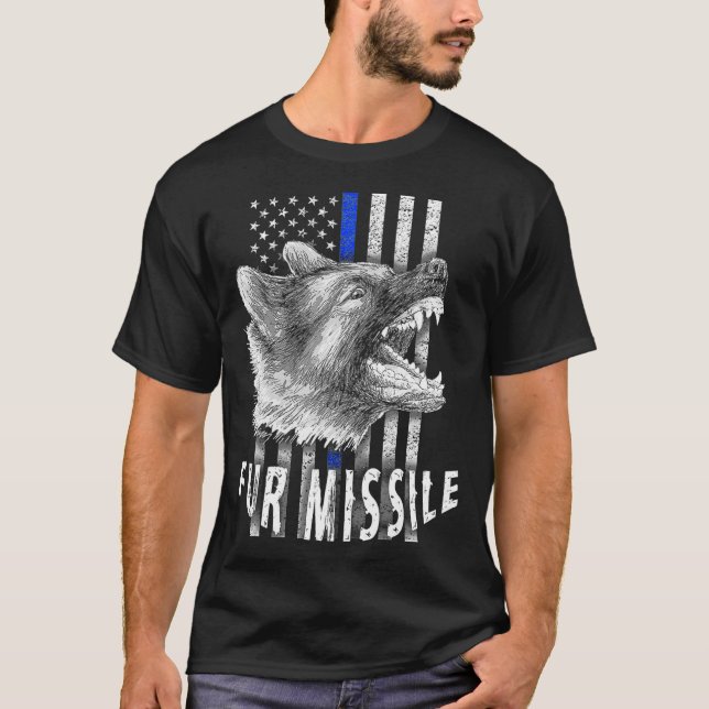 Fur Missile K9  Vertical Thin Blue Line Flag_1 T-Shirt (Front)