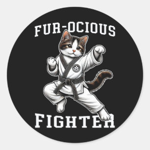 Fur-ocious Fighter Cat Classic Round Sticker