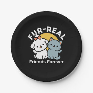 Fur-Real Friends Forever   Cute Cat & Dog Duo Paper Plate