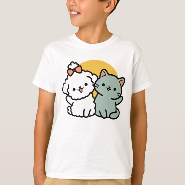 Fur-Real Friends Forever | Cute Cat & Dog Duo T-Shirt (Front)