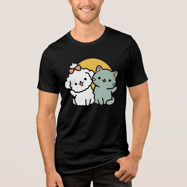 Fur-Real Friends Forever | Cute Cat & Dog Duo Tri-Blend Shirt (Front)