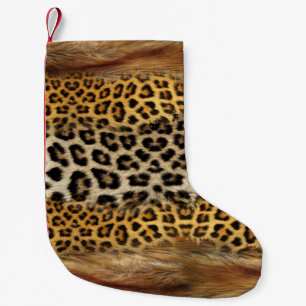 Fur texture: fox and leopard. small christmas stocking