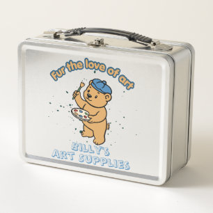 Fur The Love Of Art Cute Bear Artist Metal Lunch Box
