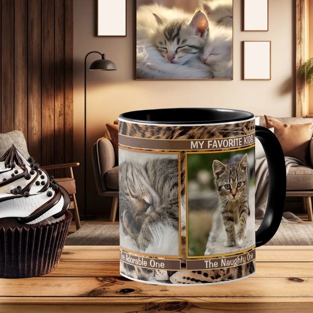 Fureur Purry 3 Chat Photos Personnalisées Mug (A delightful gift for cat lovers: a personalized mug featuring 3 of your own favorite cat photos)