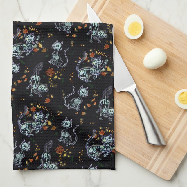 Furever Friends Spooky Ghost Cats  Kitchen Towel (Quarter Fold)