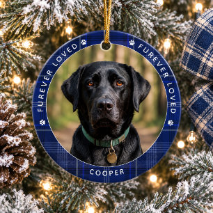 Furever Loved Rustic Plaid Pet Memorial Ceramic Ornament