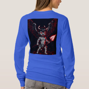 Furious Cupid: Red-Eyed Cherub with Devilish Flair T-Shirt