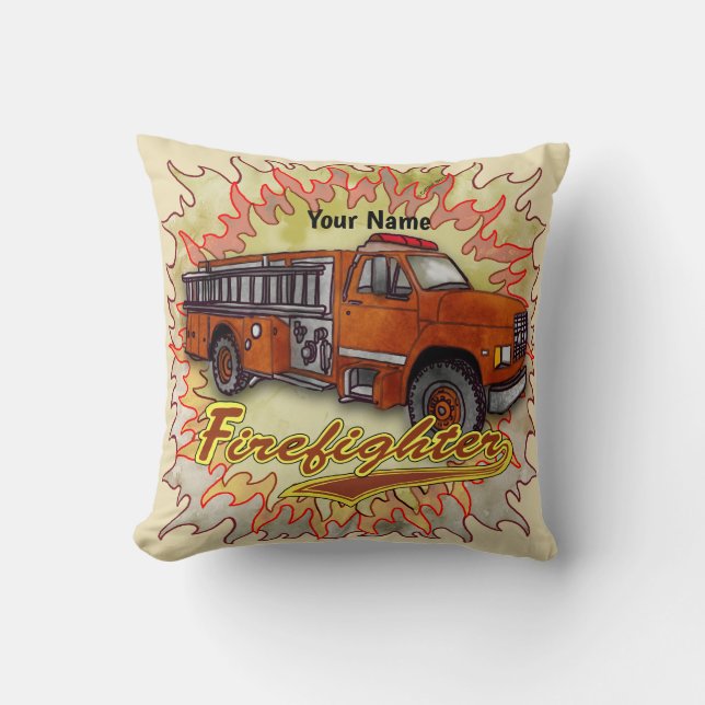 Furious Firetruck firefighter Throw Pillow (Front)