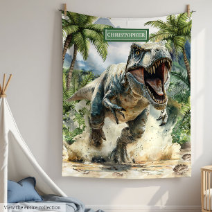 Furious T-Rex Blanket Personalized Custom Name Boy