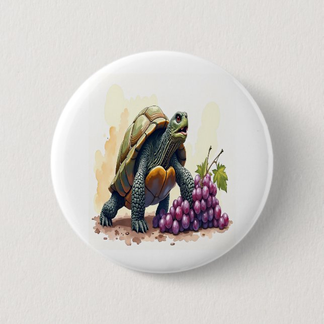 Furious Turtle Stomping Grapes. 2 Inch Round Button (Front)