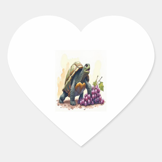Furious Turtle Stomping Grapes. Heart Sticker (Front)