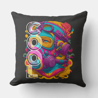 FURISTIC FIGURE WITH GAS MASK. THROW PILLOW
