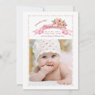 Furling Ribbon Photo Birth Announcement