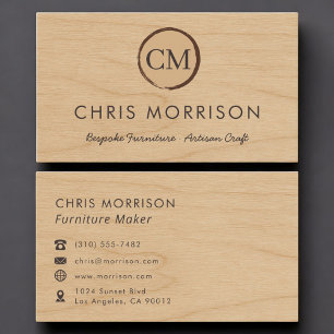Furniture Maker Rustic Wood Monogram Professional Business Card