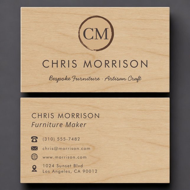 Furniture Maker Rustic Wood Monogram Professional Business Card (Creator Uploaded)