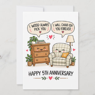 Furniture Puns For Couples - Funny 5th Anniversary Holiday Card