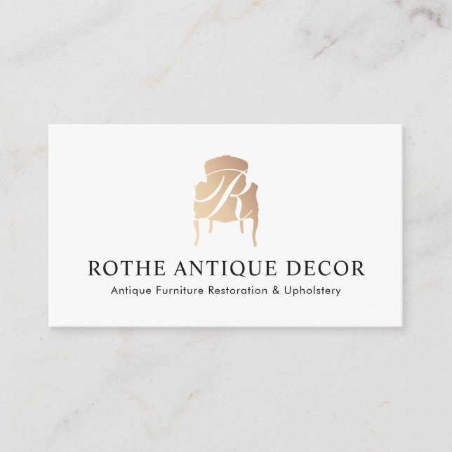 Furniture Restoration & Decor Gold Monogram Logo Business Card (Front)