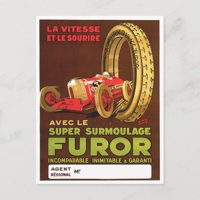 Furor Tires ~ Vintage Automobile Tire Ad Postcard (Front)