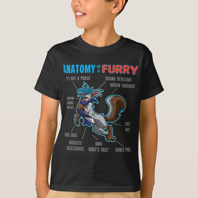 Furry  - Anatomy of a Furry - cartoon wolf   T-Shirt (Front)