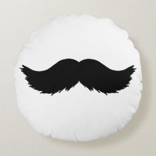 Furry Black Moustache Round Pillow