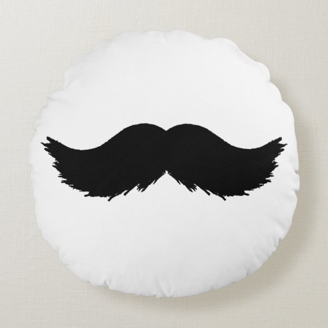Furry Black Moustache Round Pillow (Front)
