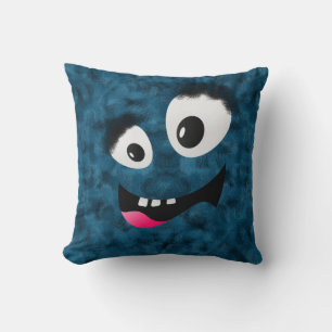 Furry Blue Monster Throw Pillow
