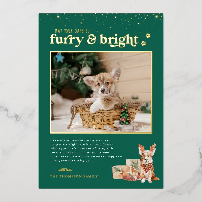 Furry & Bright | Carte de vœux de vacances pour an (Recto)