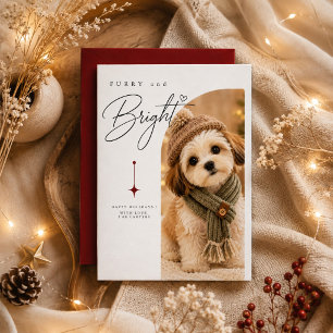 Furry & Bright Cozy Knit Puppy Christmas Portrait Holiday Card
