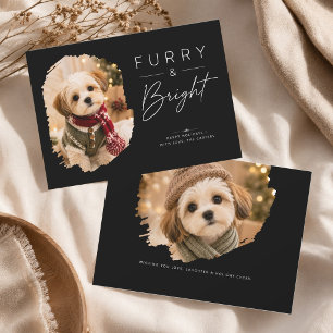 Furry & Bright Elegant Puppy Christmas Photo  Holiday Card