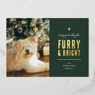 Furry & Bright Modern Dog Photo Collage Christmas Foil Holiday Card