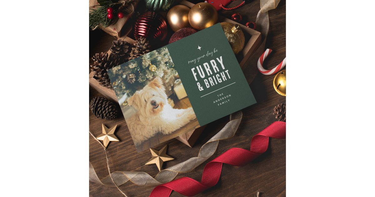 Furry & Bright Modern Dog Photo Collage Christmas Holiday Card | Zazzle