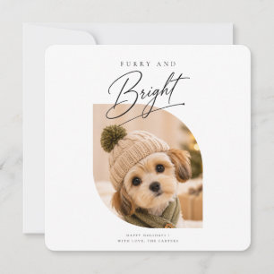 Furry & Bright Script Cozy Winter Puppy Christmas Holiday Card