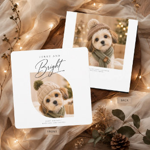 Furry & Bright Script Cozy Winter Puppy Christmas  Holiday Card