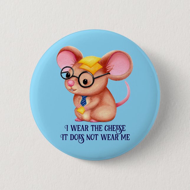 Furry Cheese Man Business Mouse Tie Glasses Nerdy 2 Inch Round Button (Front)