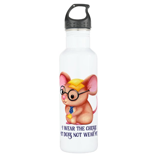 Furry Cheese Man Business Mouse Tie Glasses Nerdy 710 Ml Water Bottle (Front)