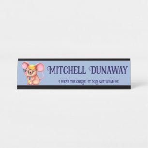Furry Cheese Man Business Mouse Tie Glasses Nerdy Desk Name Plate